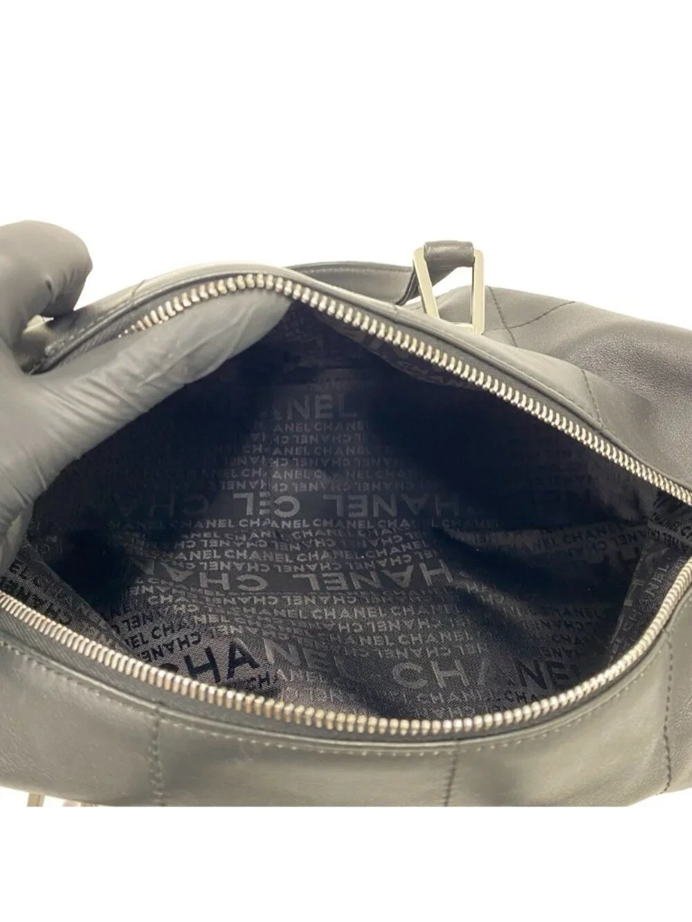 Chanel Choco Bar CC Logo Leather Mini Boston Bag Black